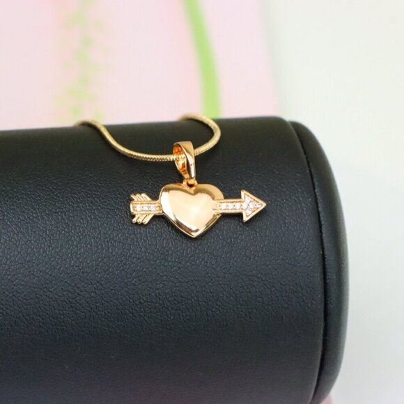 "Rose Gold Heart Pendant with Arrow and Crystal Detailing, XPPT1283 - Picture 3 of 13